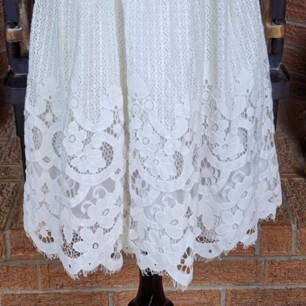 Loft White Lacy Scalloped Midi Spring Dress Size 2 - Picture 6 of 8